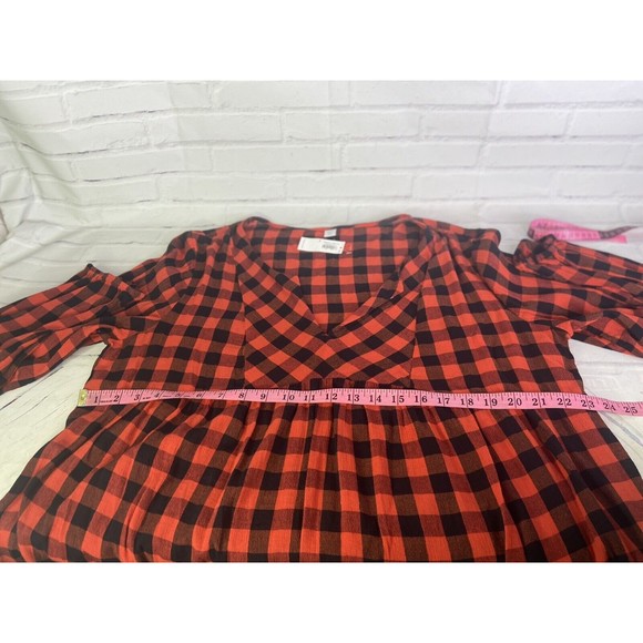 Old Navy Womens Relaxed Buffalo Plaid Red Black Top Blouse Womens XL - Picture 8 of 10